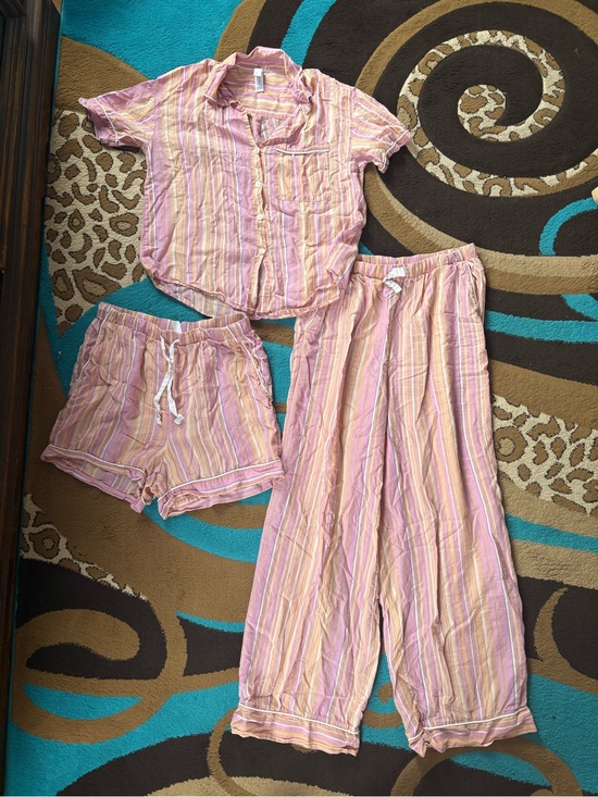 stars above Other - stars above Pink Orange & Cream Striped 3-Piece Pajama Set with Shorts and Pants